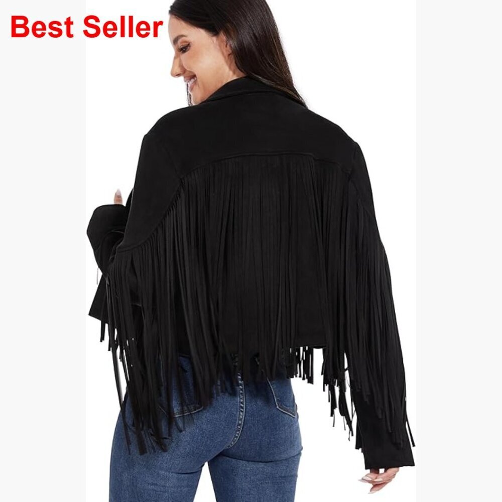 Fringe Leather Jacket Women Western Cropped Coat